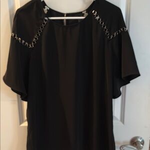 Black Boxy Dolman Sleeve Embellished Top